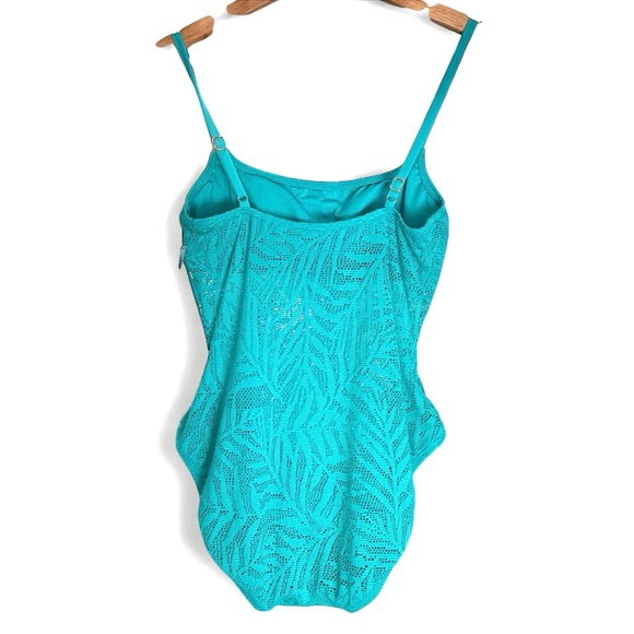 Carmen Marc Valvo NWT turquoise One Piece Swimsuit with Textured Design size 10 - Picture 4 of 6